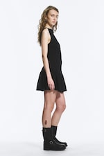 Black - Sleeveless Twill Mini Dress - 1