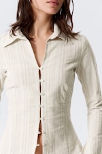 Light Beige - Slim Fit Textured Blouse - 2