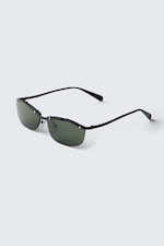 Black - Green Lenses - Rectangular Metal Frame Sunglasses - 3