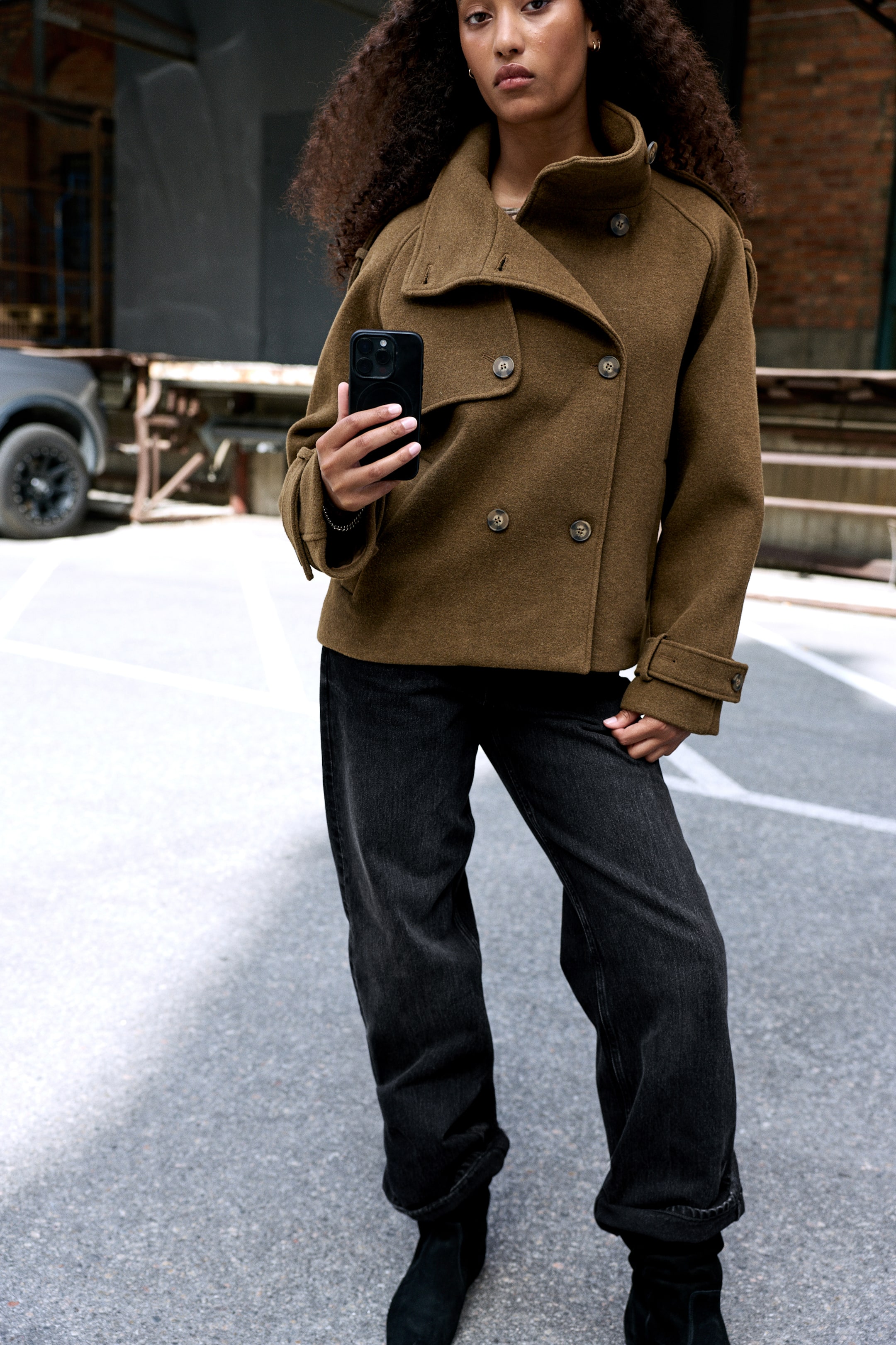 View larger image: Wool-Blend Funnel neck jacket - Dusty Brown - Ladies | H&M GB 1