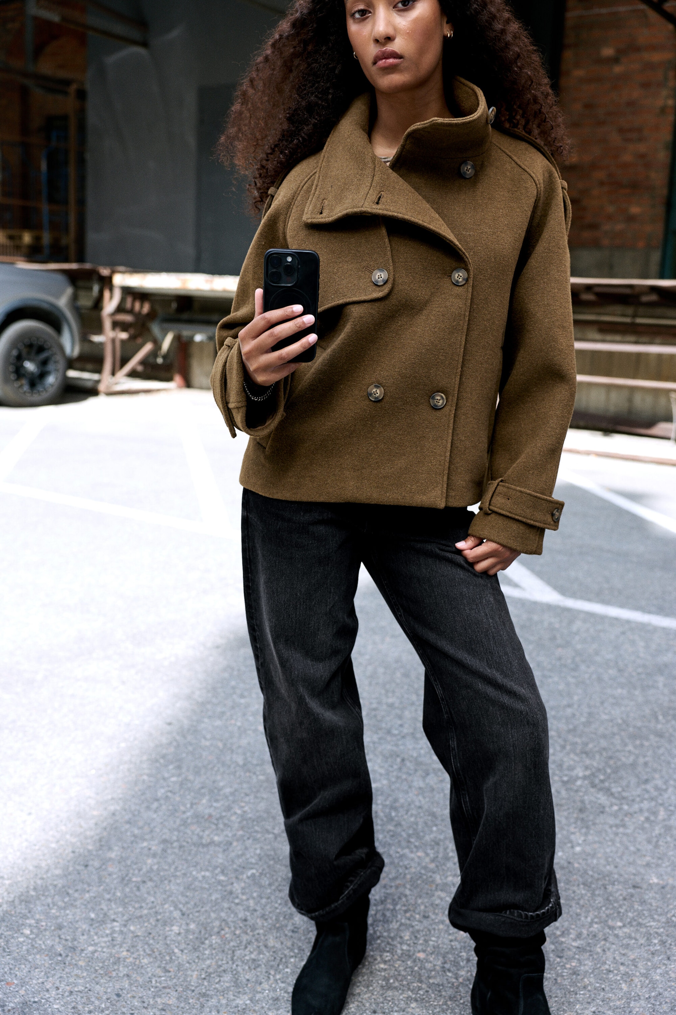 Dusty Brown - Funnel neck jacket - 0