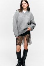 Schwarz - Midi-Wickelrock aus Spitze - 0