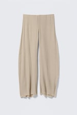 Light Beige - Crinkled Low-Rise Wide-Leg Trousers - 0
