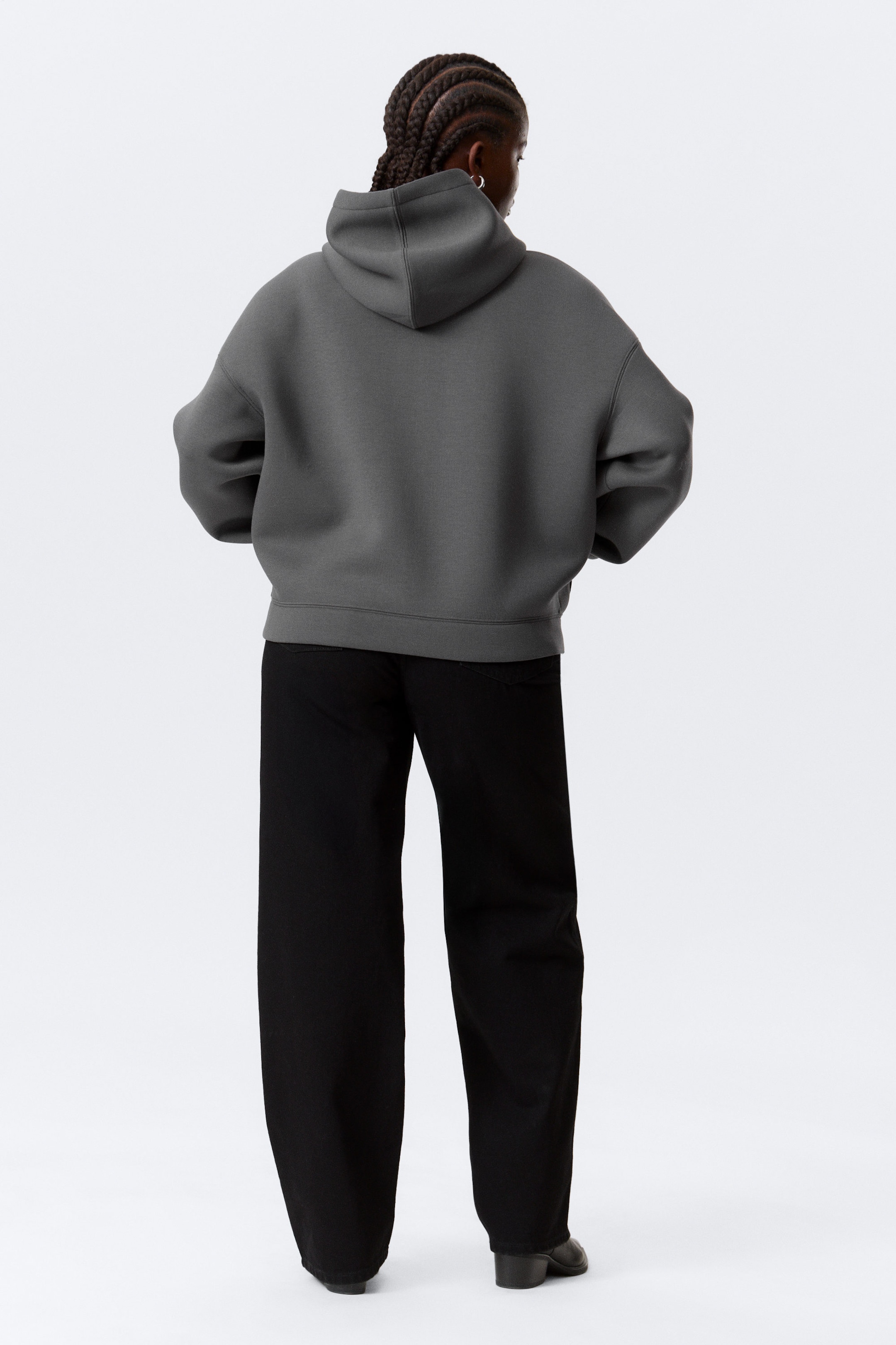 Gris foncé - Sweat à capuche zippé oversize en scuba - 3