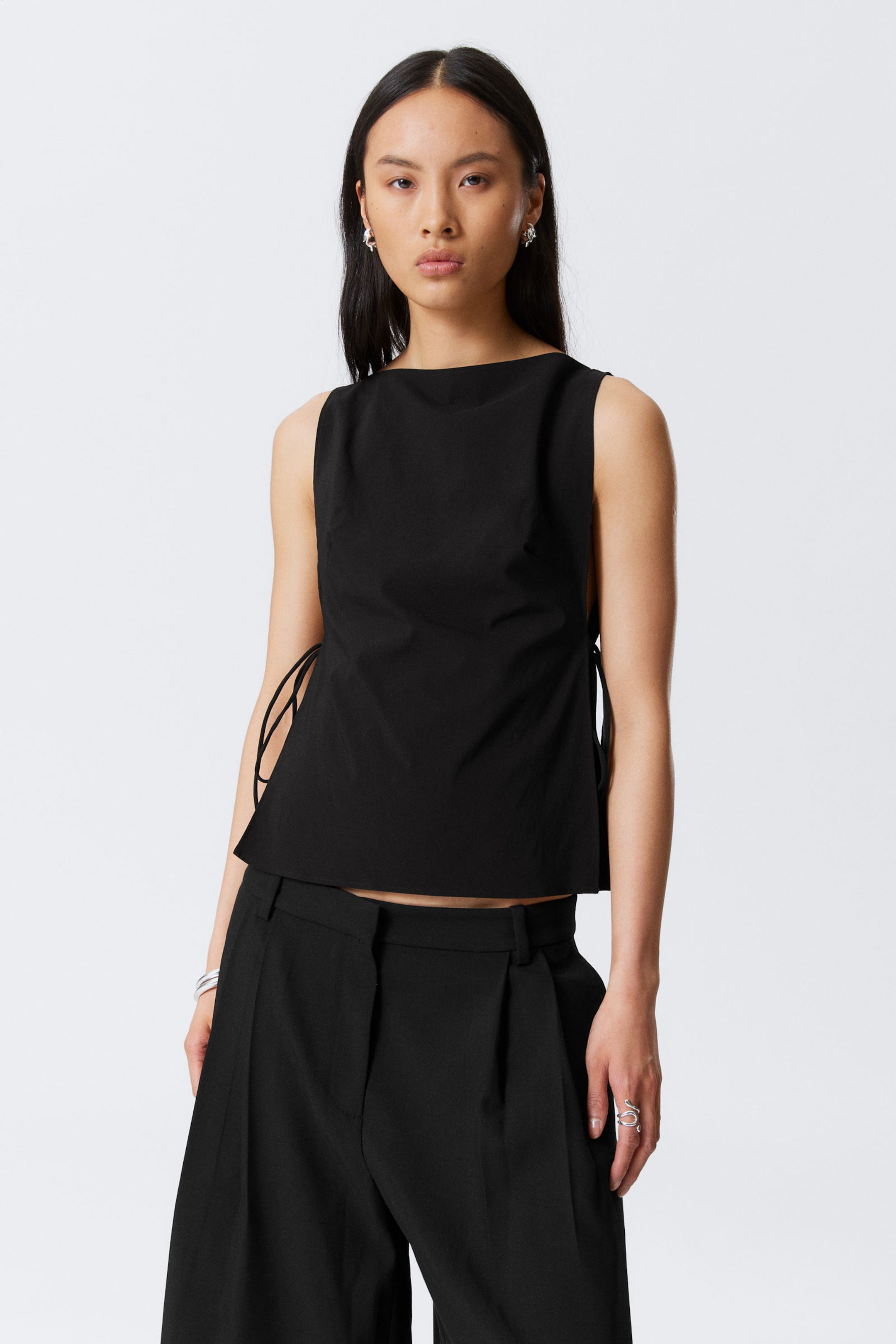 #272628 - Sleeveless Boat-Neck Tie Top - 1