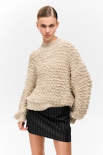 Beige - Textured Loop Knit Sweater - 0