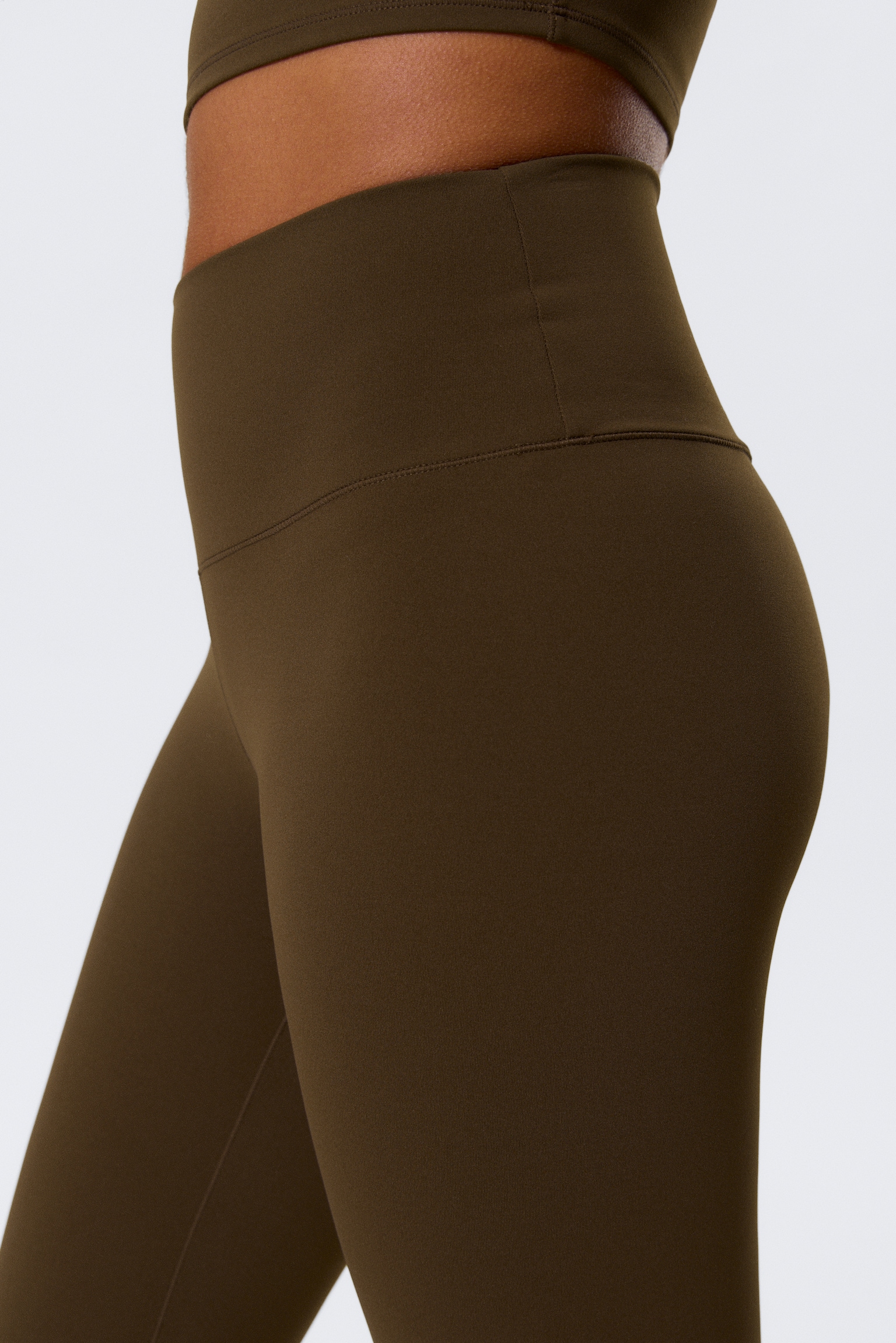 High Waisted Sports Tights - Dark Brown/White/Black - 4