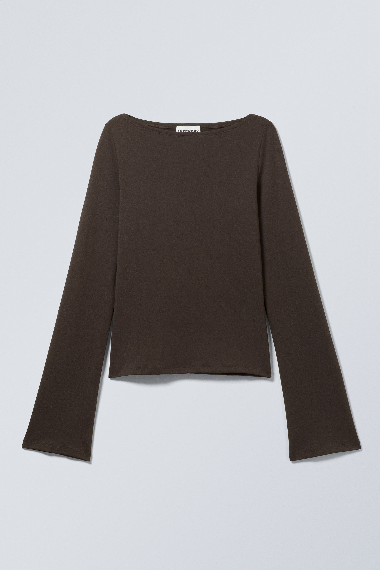 売れ筋商品|||ウィークデイ Tシャツ レディース トップス ANNIE BOATNECK LONG SLEEVE  - Long sleeved top - dark brown long-sleeved boxy cotton t-shirt - Striped Dark Brown