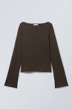 Dark brown - Annie Long-Sleeved Boat-Neck Top - 3