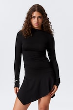 Black - Asymmetric Draped Mini Dress - 1