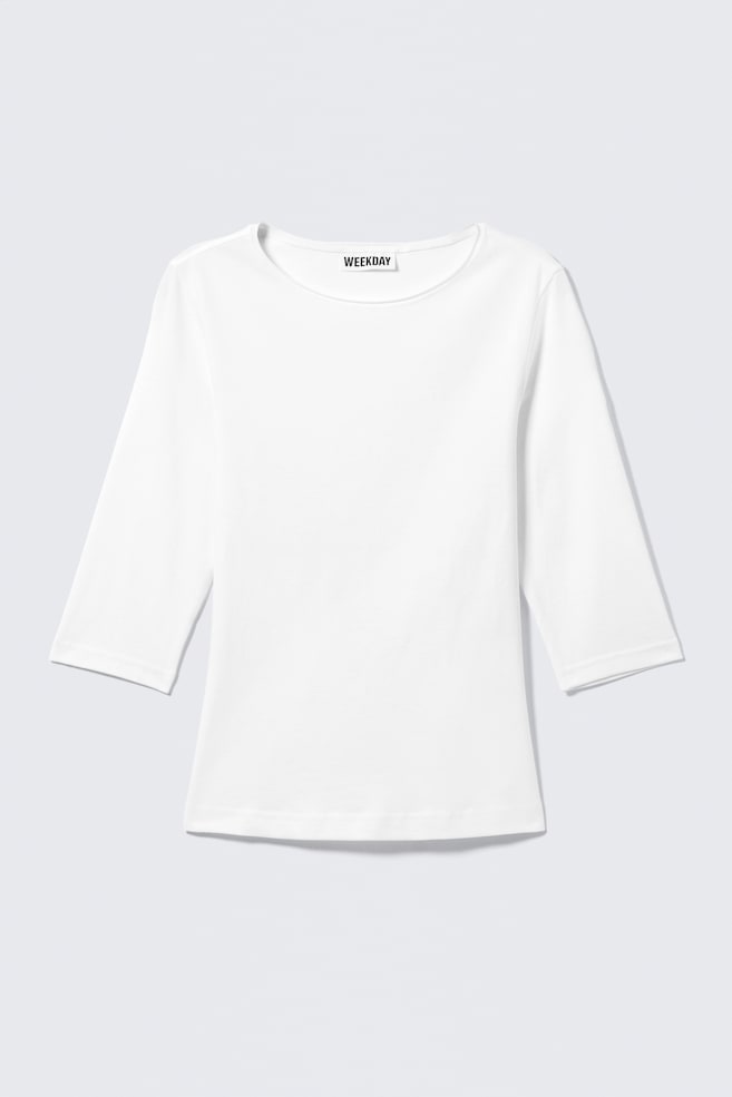 Fitted Three-Quarter Sleeve Top - White/Dark Red/Striped Dusty Blue/Dark Lilac/Black - 1