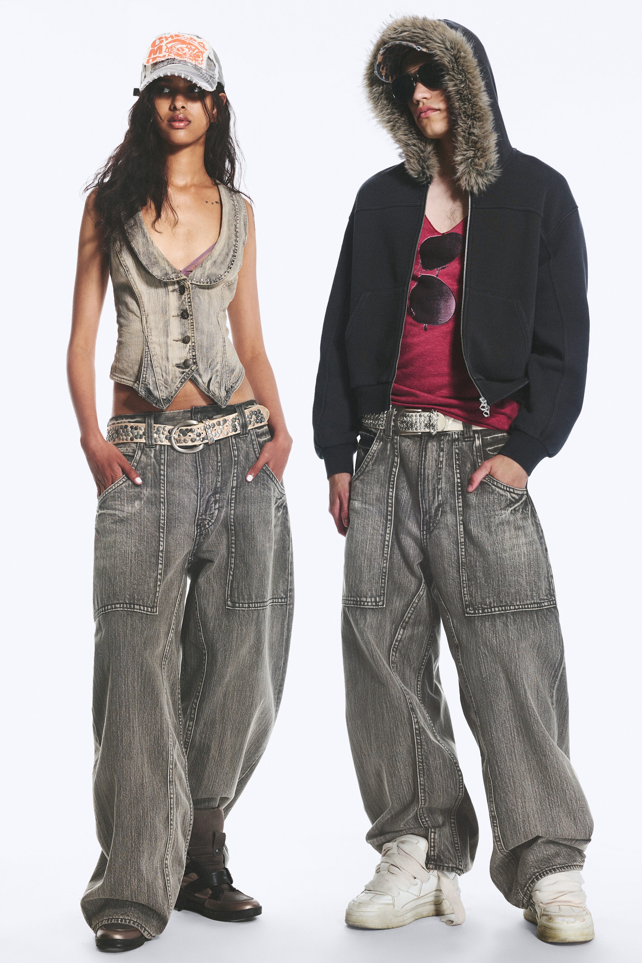 Smokey Black - Black - Dunno Unisex Low Rise Loose Barrel Jeans - 1