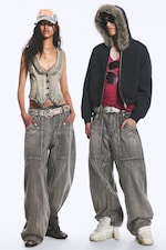 Smokey Black - Black - Dunno Unisex Low Rise Loose Barrel Jeans - 0