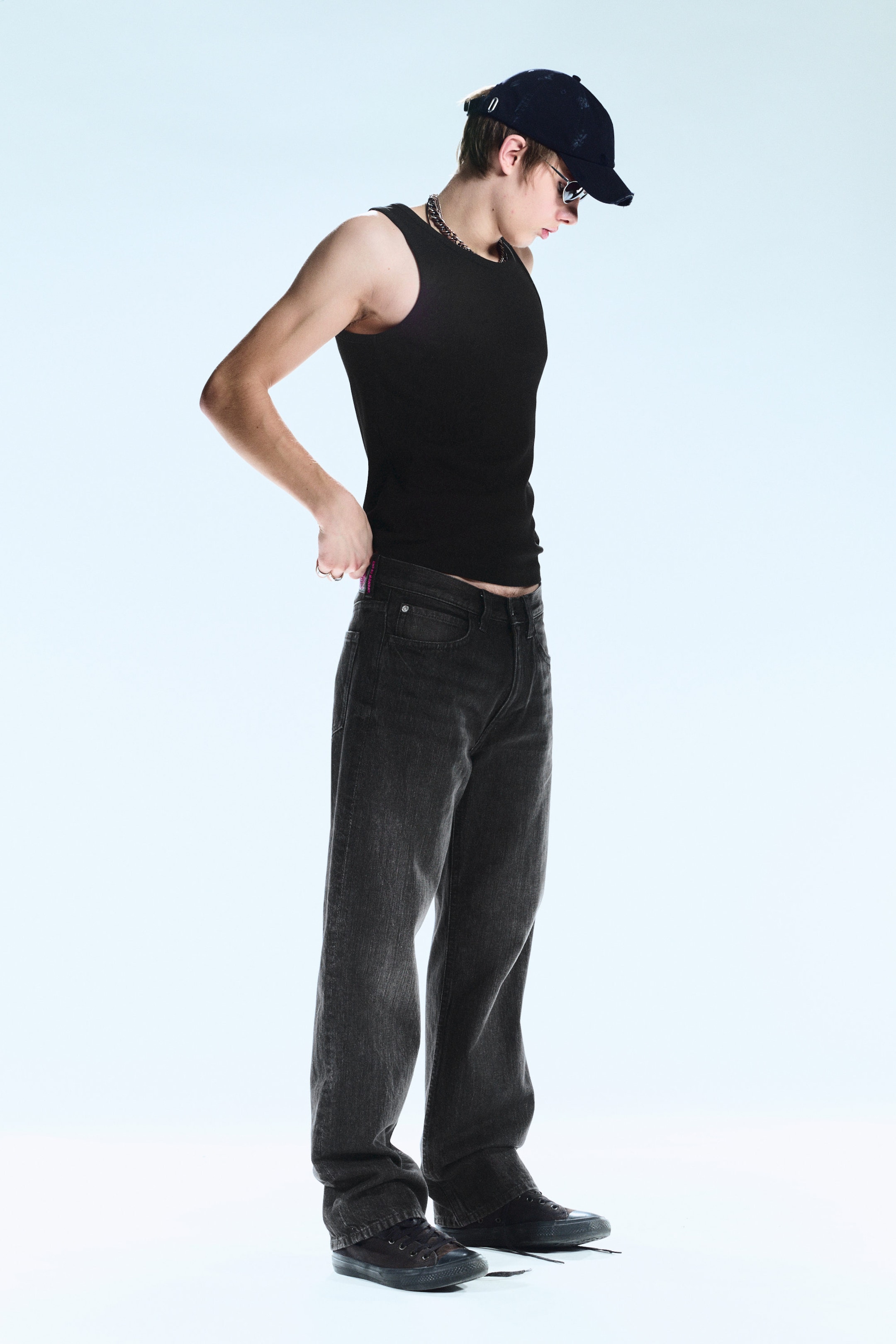 Tvättad Svart - Anti Unisex Low Waist Regular Straight Jeans - 2