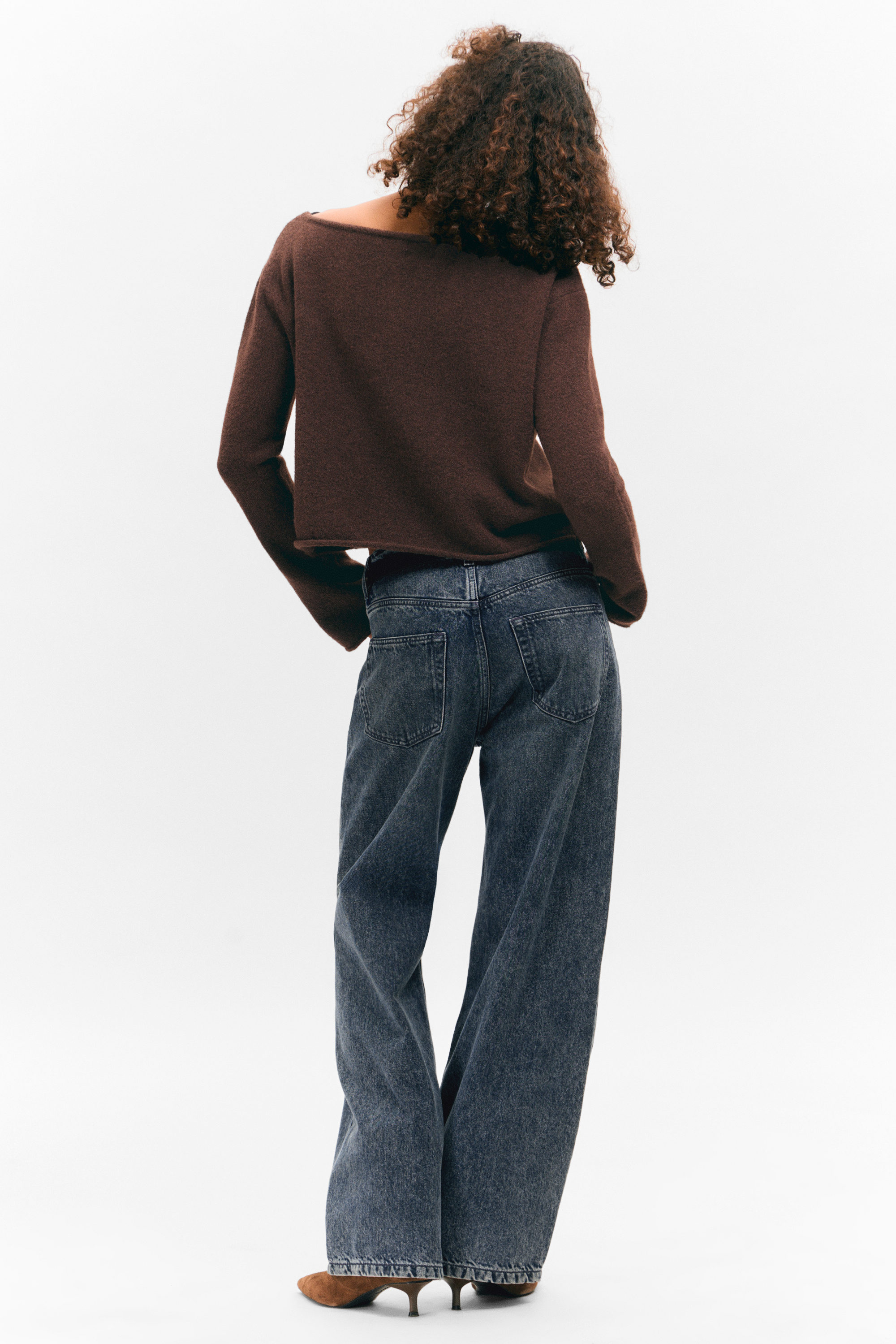 Marron foncé - Pull doux à col bateau - 2