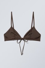 Dark Brown Shimmer - Front Tie Bikini Top - 1