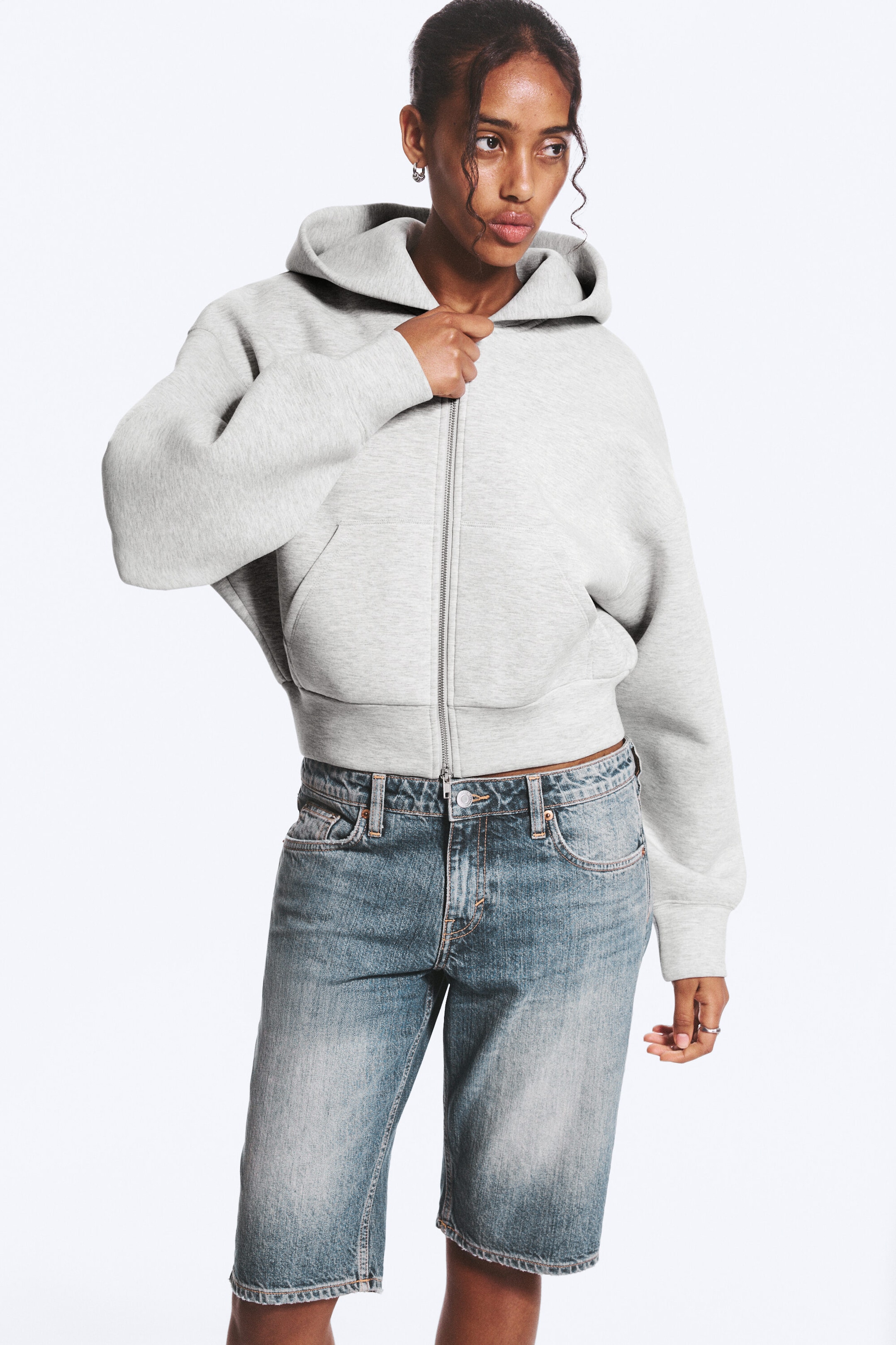 Grey Melange - Danni Scuba Zip Hoodie - 1