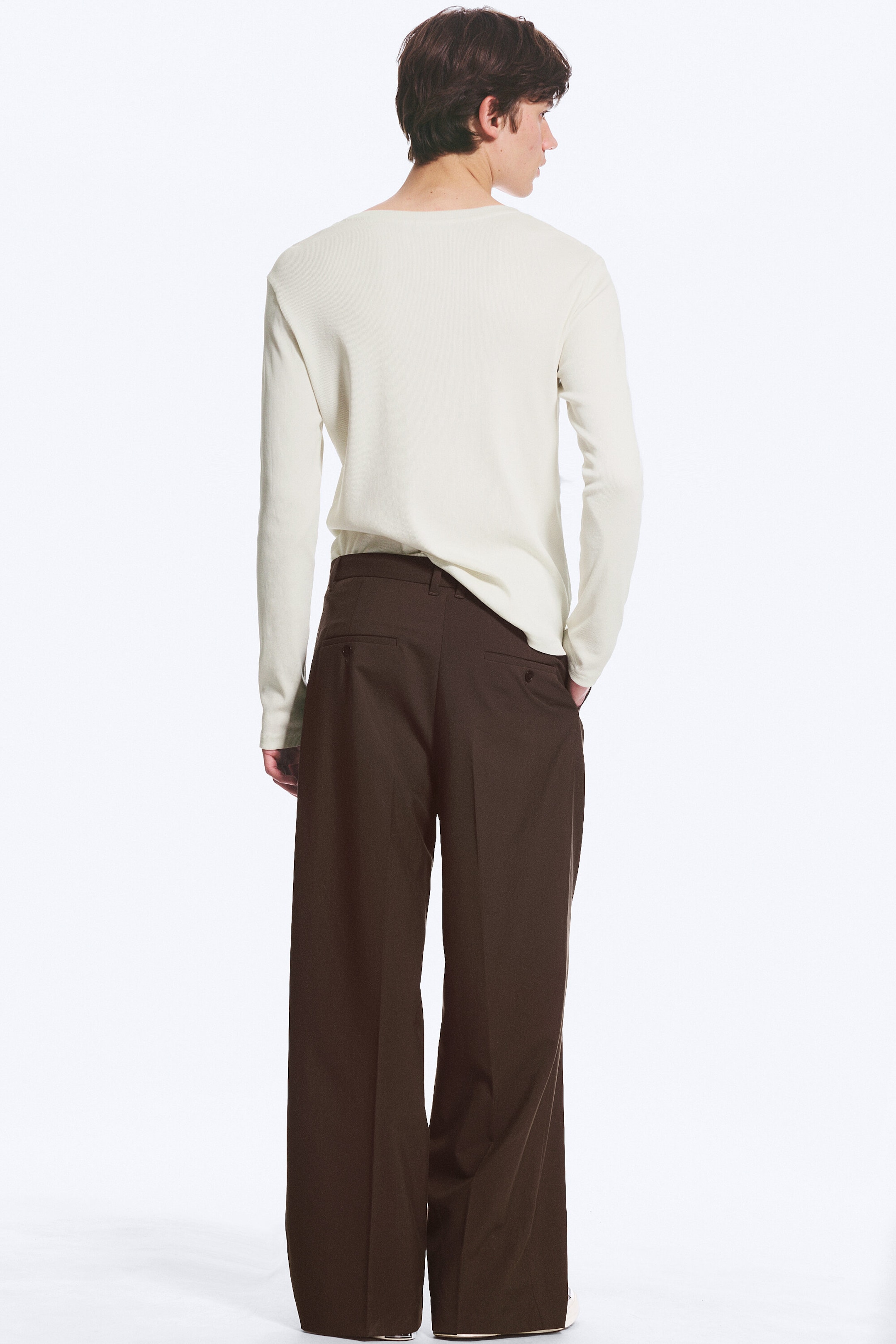 Dark Brown - Nate Baggy Fit Pleated Suit Trousers - 4