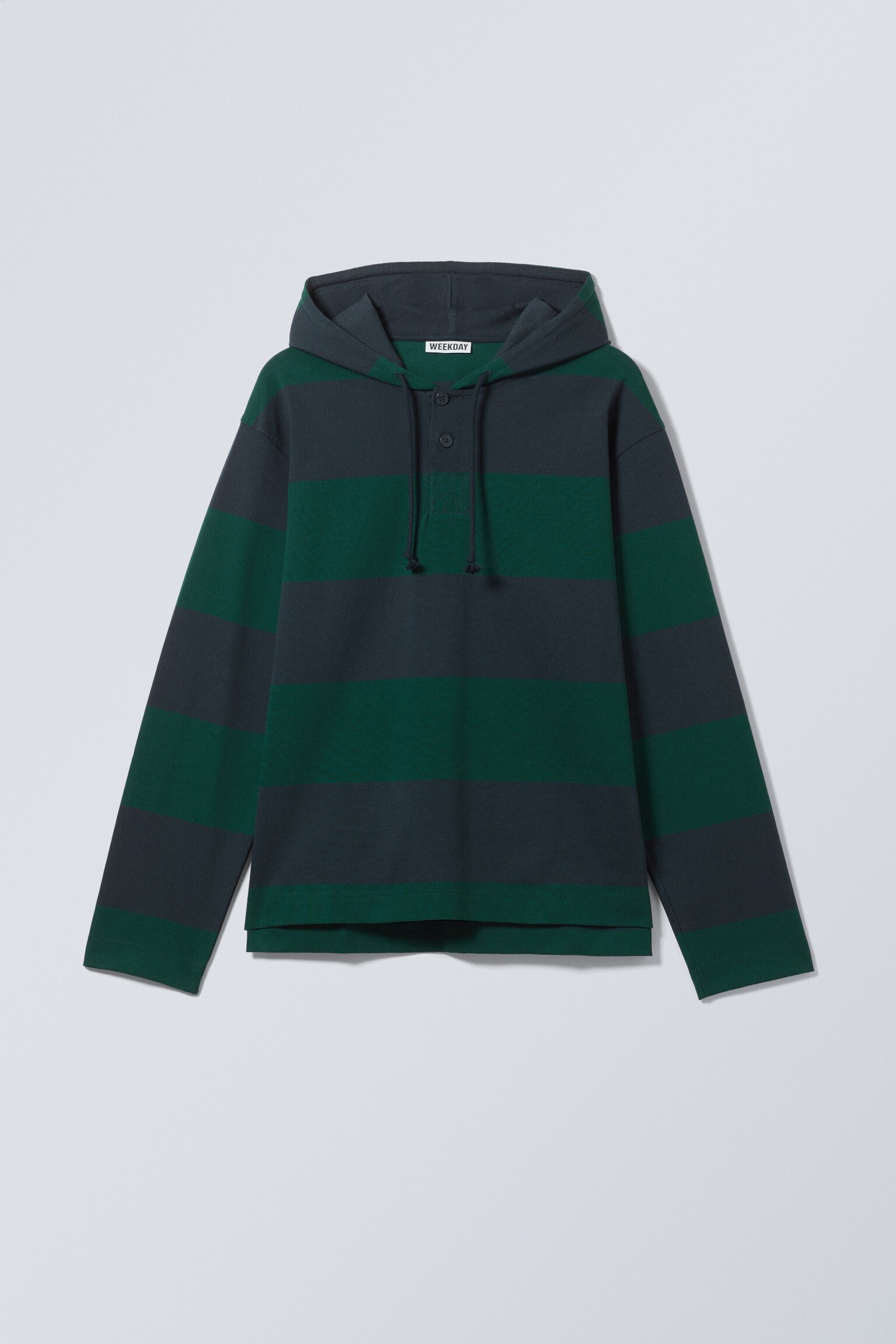 Striped Loose Fit Rugby Hoodie - Dark Blue & Dark Green Stripes