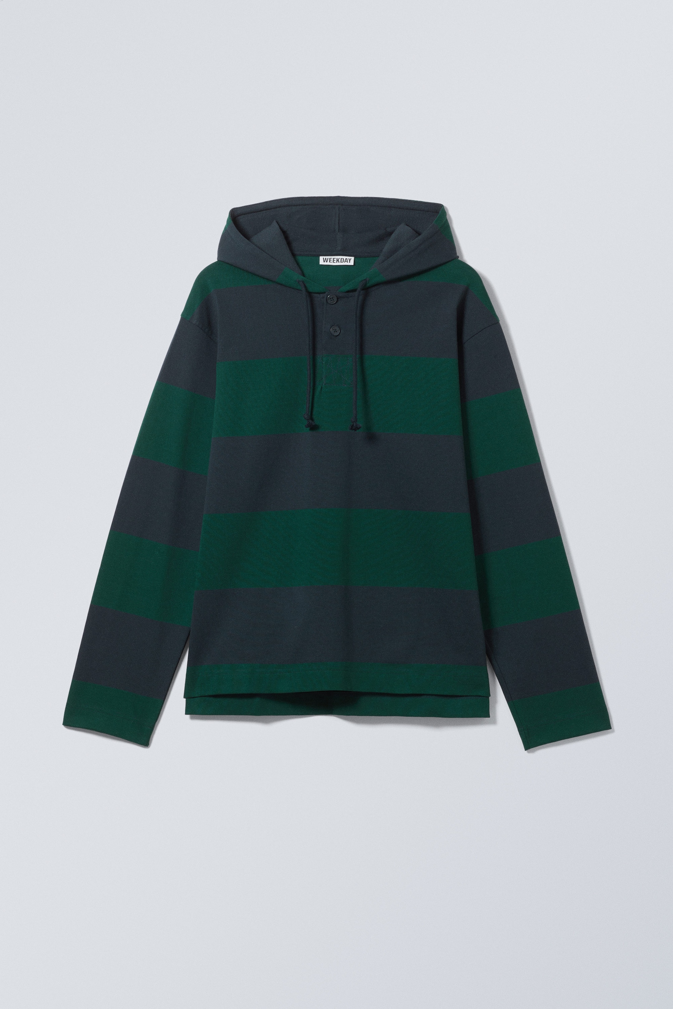 Dark Blue & Dark Green Stripes - Striped Loose Fit Rugby Hoodie - 1