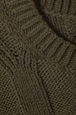 Dark Khaki Green - Loose Knitted Structured Sweater - 1