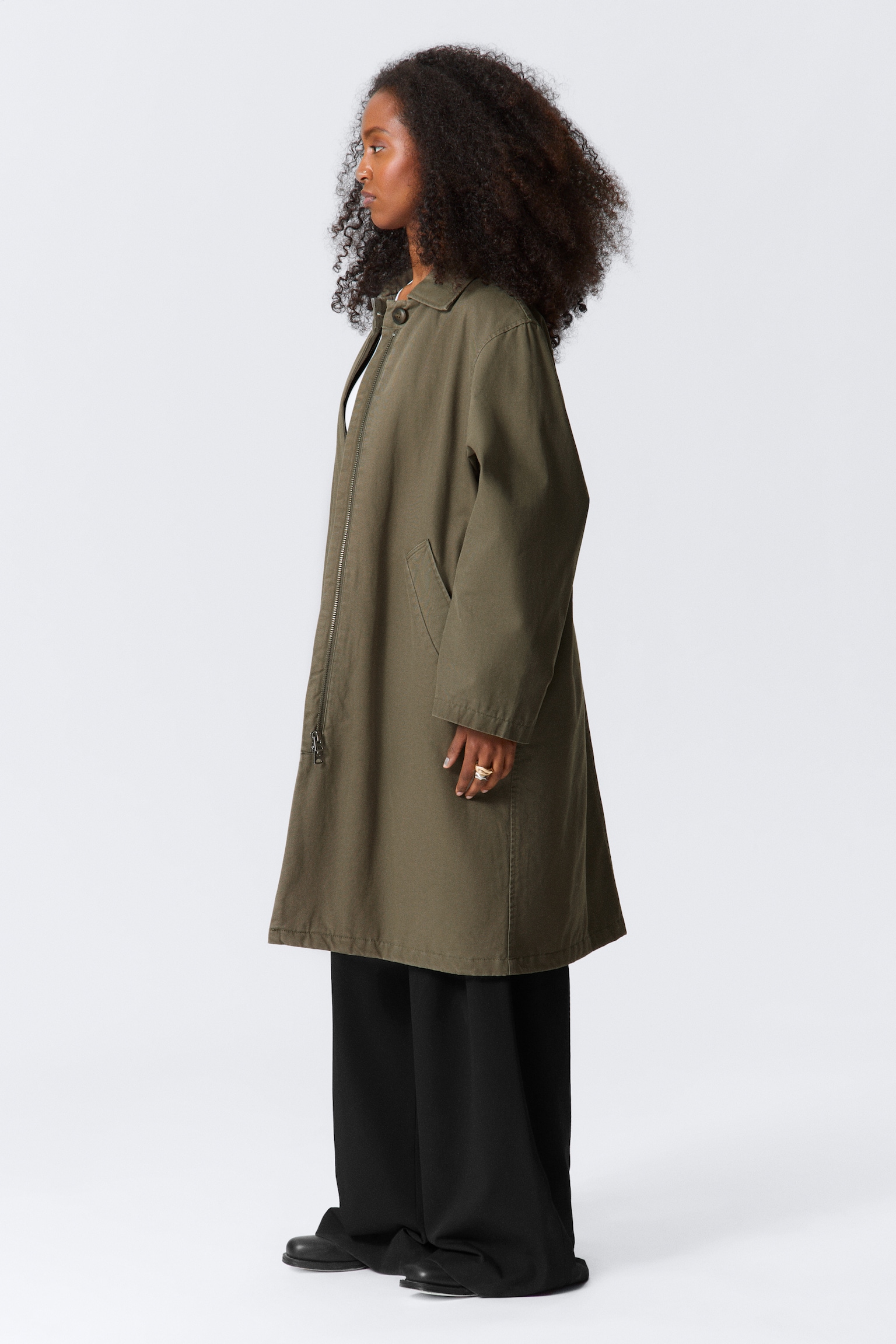 Ledig carcoat i canvas - Mörk khakigrön/Mörkgrå - 3