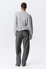 Grey Melange - Flounced Hem Knitted Sweater - 2