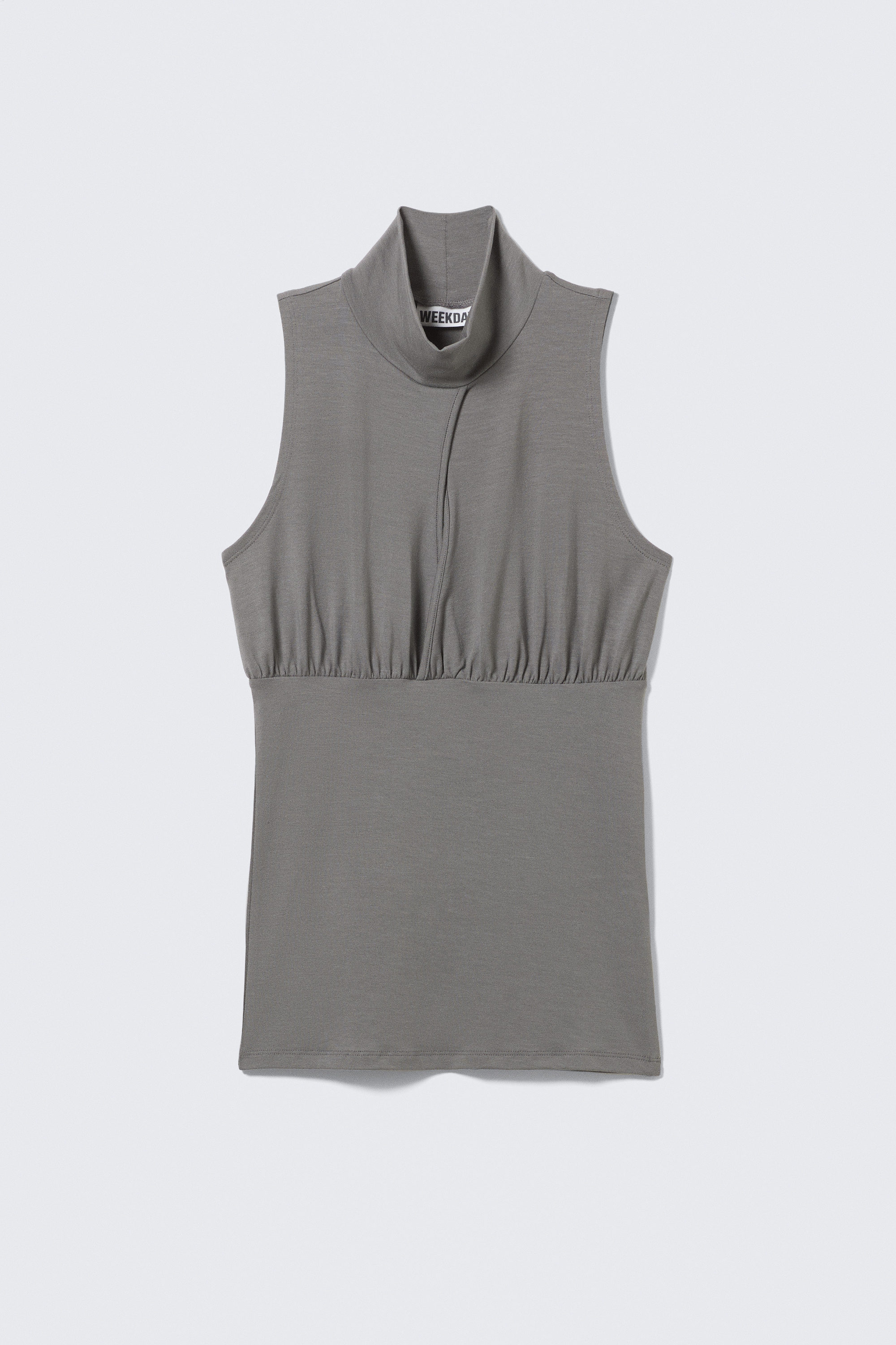 Grey - Sleeveless Turtleneck Top - 1
