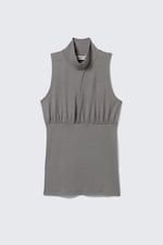 Grey - Sleeveless Turtleneck Top - 3