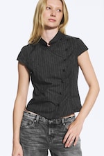 Striped Black - Asymmetric buttoned top - 0