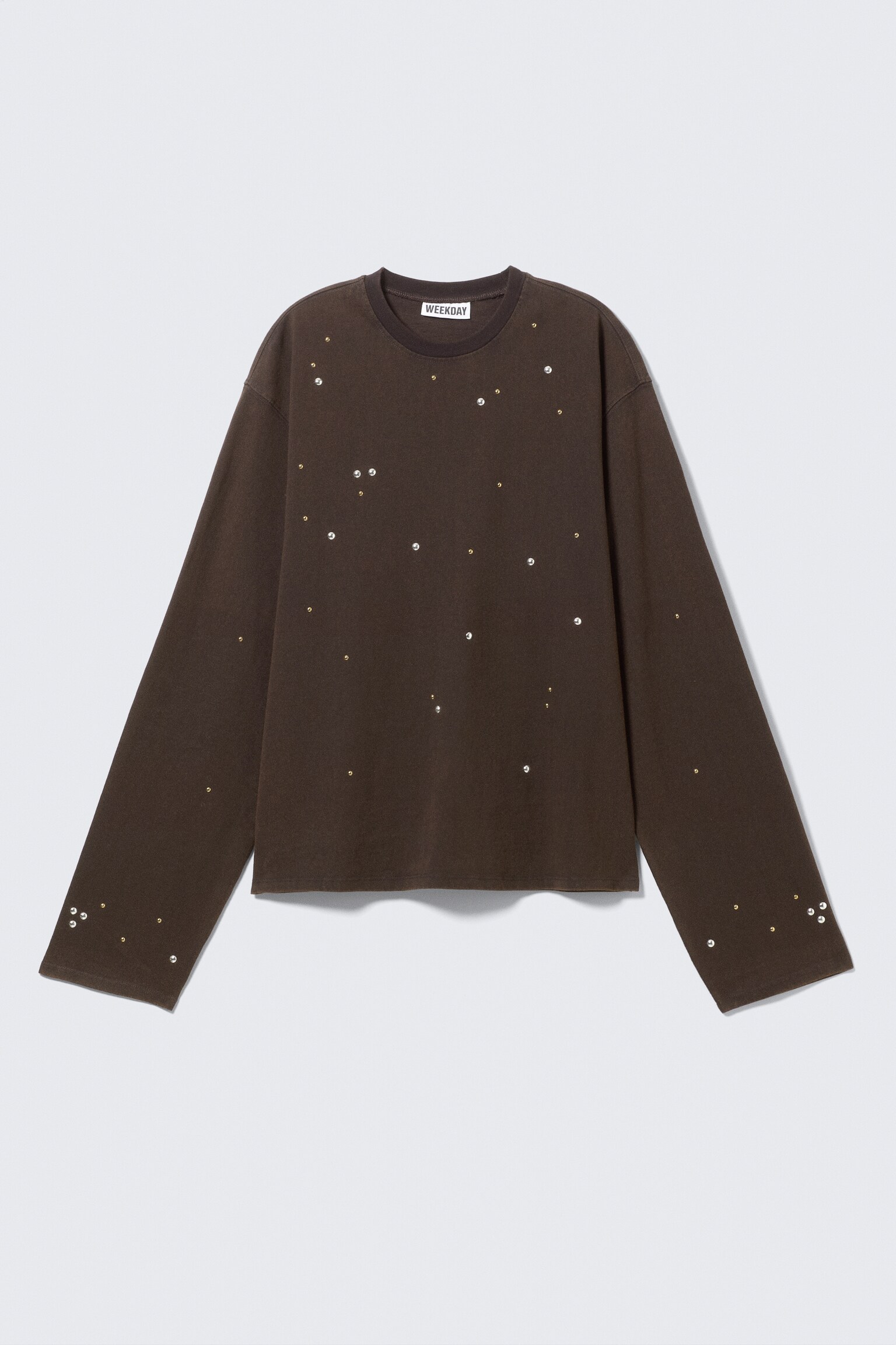 Oversized långärmad T-shirt med nitar - Mörkbrun - 2