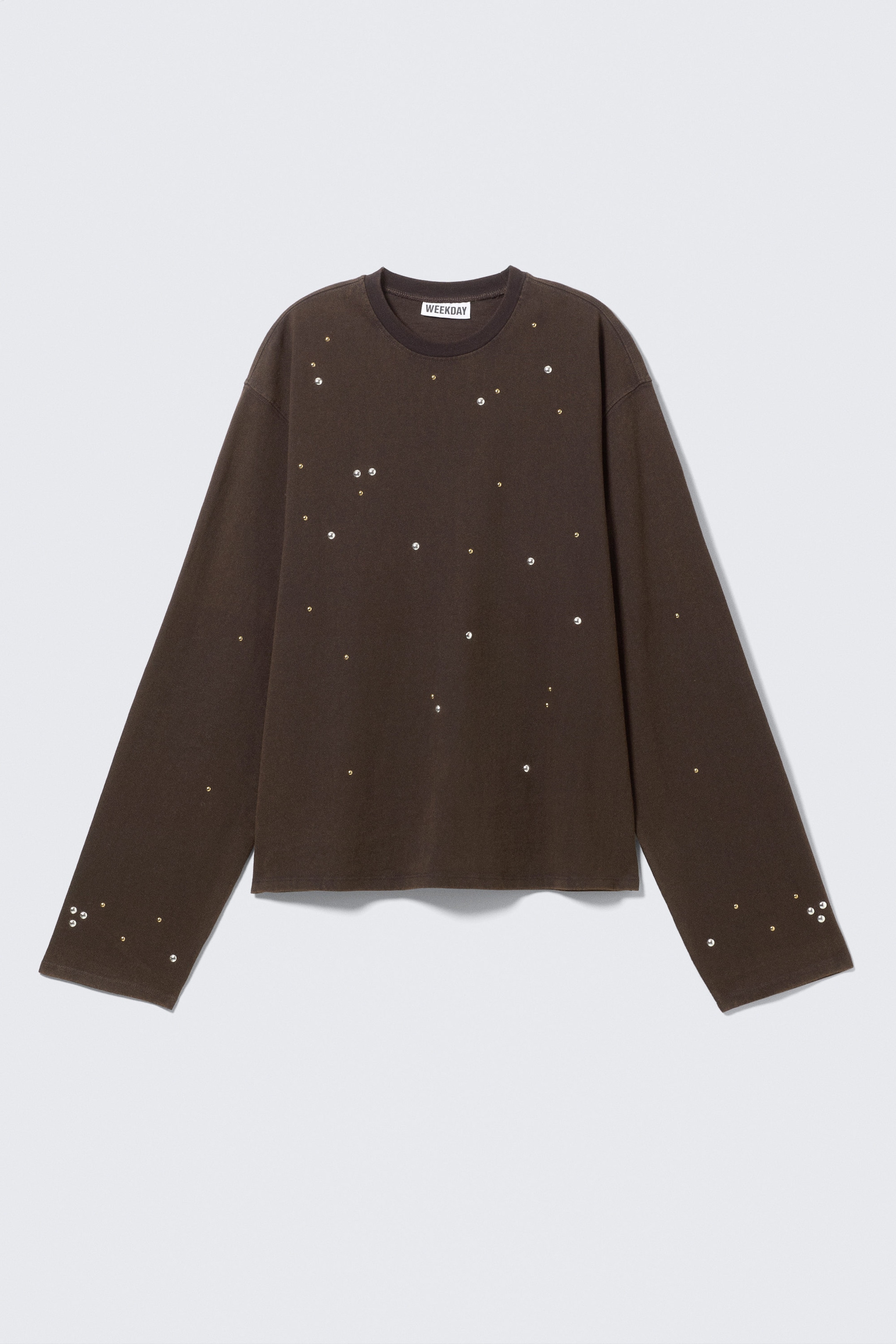 Dunkelbraun - Oversized Longsleeve mit Nieten - 3