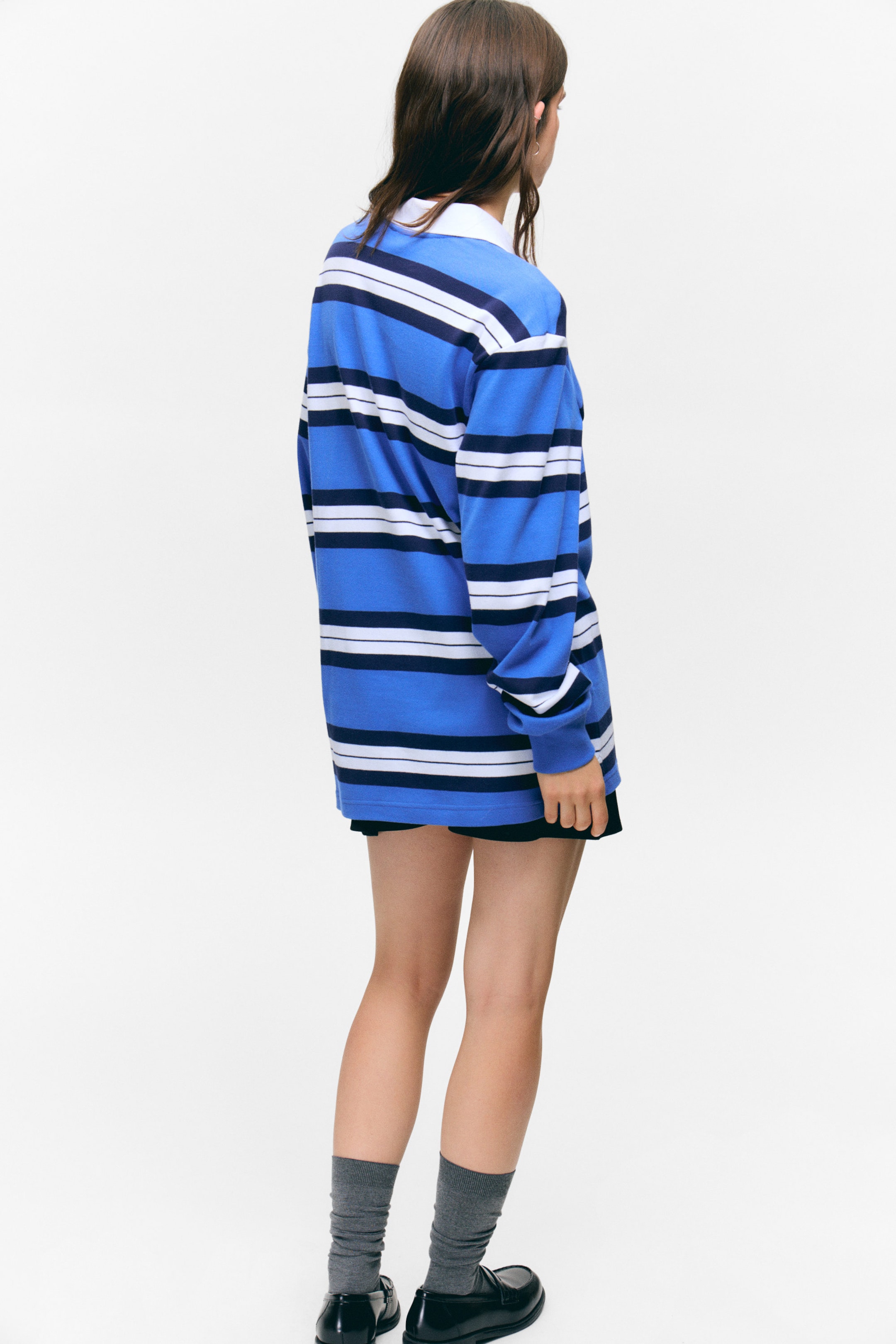 Striped Blue - Long-Sleeved Rugby Mini Dress - 2