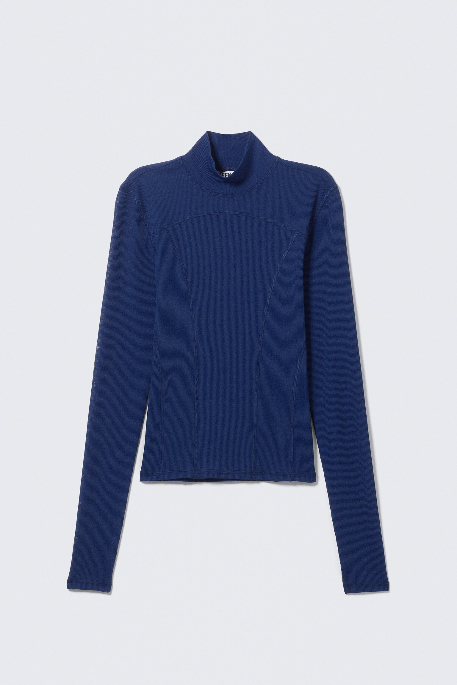 Long-Sleeved Mesh Mock-Neck Top - Bright Blue/Black - 2