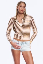 Brunrandig - Finstickad cardigan i bomull - 0