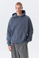 Washed Dark Blue - Loose Heavyweight Cotton Hoodie - 2