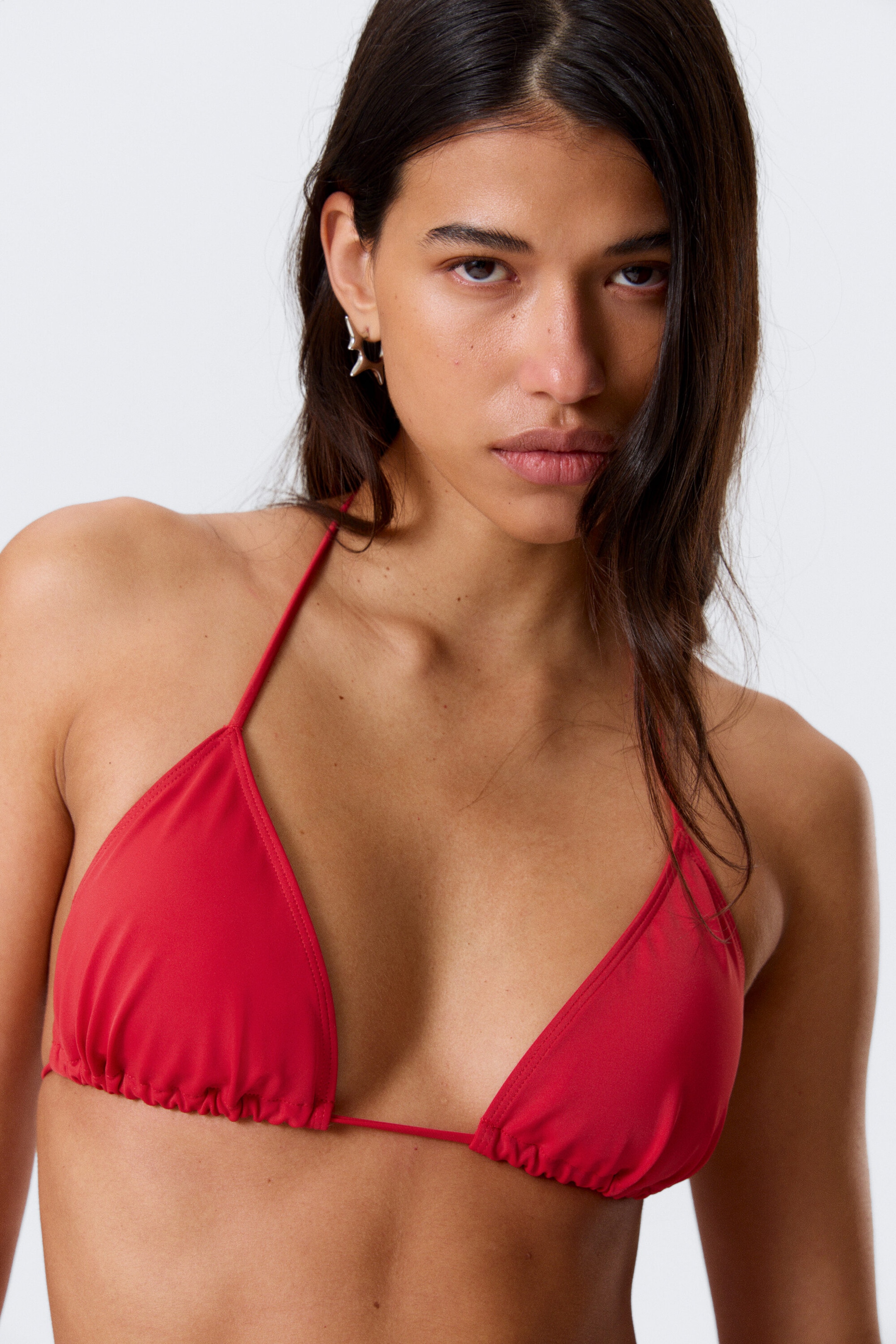 Bright Red - Tie Triangle Bikini Top - 2