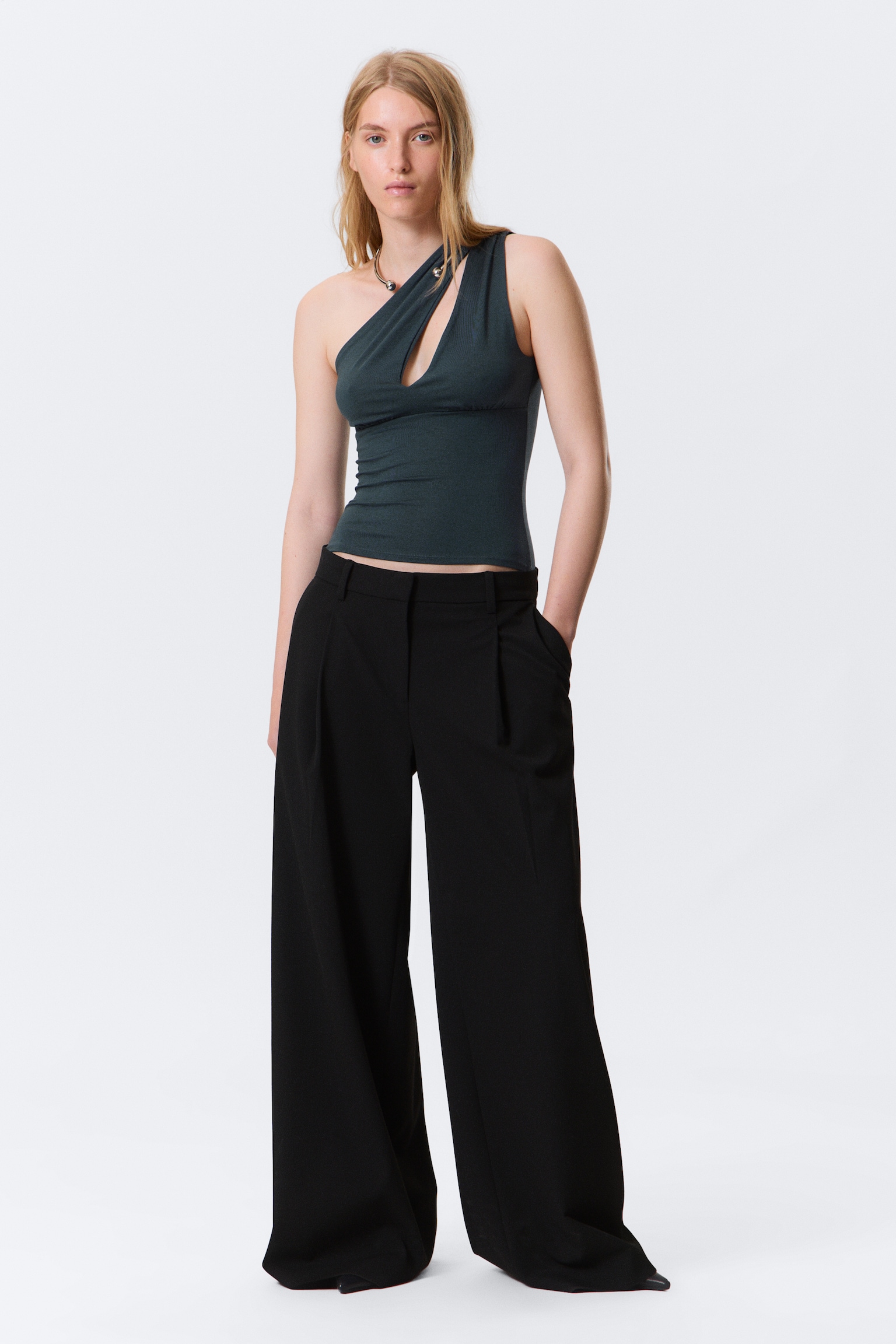One-shoulder cut-out top - Petrol/Black - 3