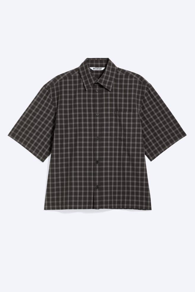 Boxy Short-Sleeved Cotton Shirt - Checked Black - 1