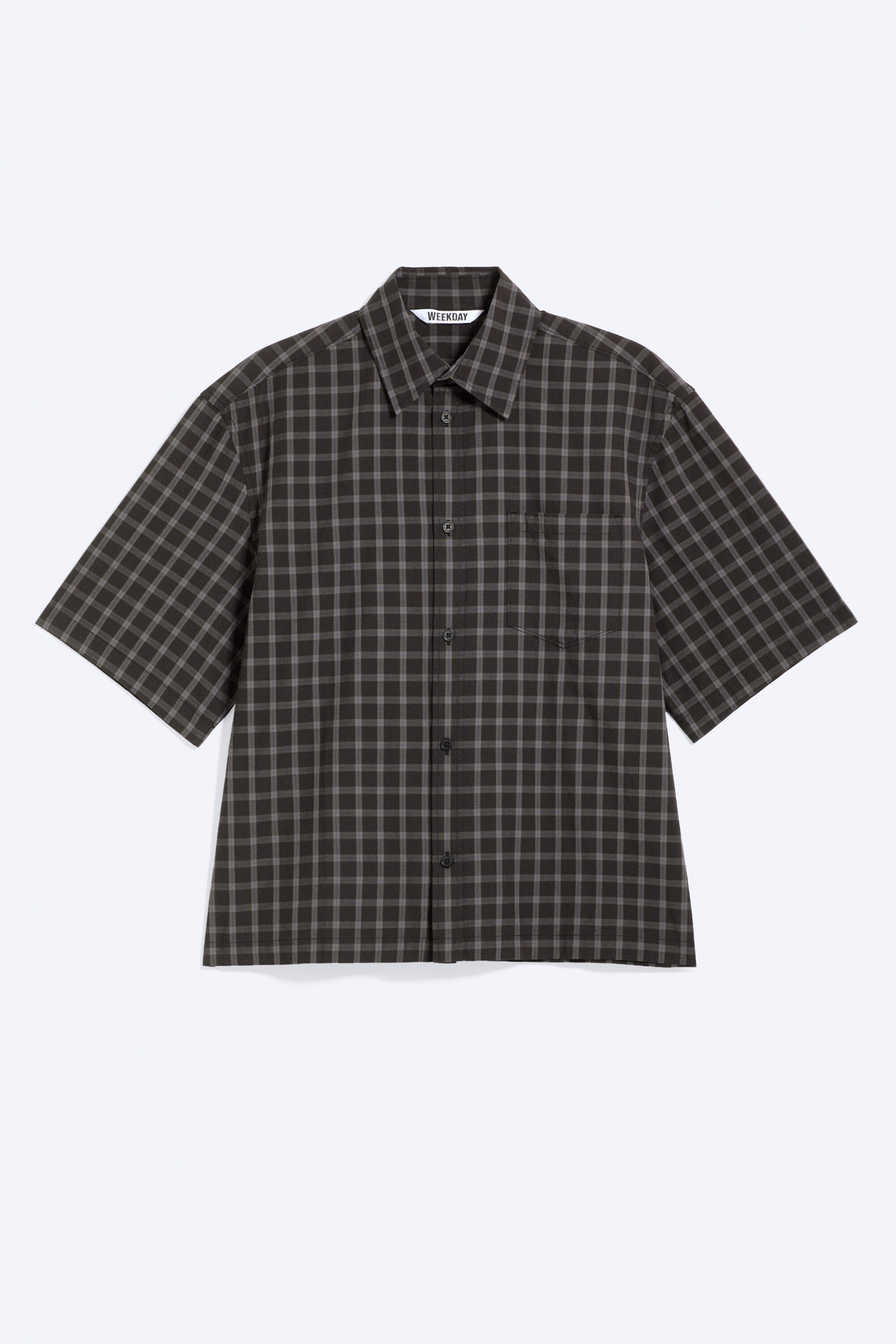 Checked Black - Boxy Short-Sleeved Cotton Shirt - 1