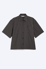 Checked Black - Boxy Short-Sleeved Cotton Shirt - 0
