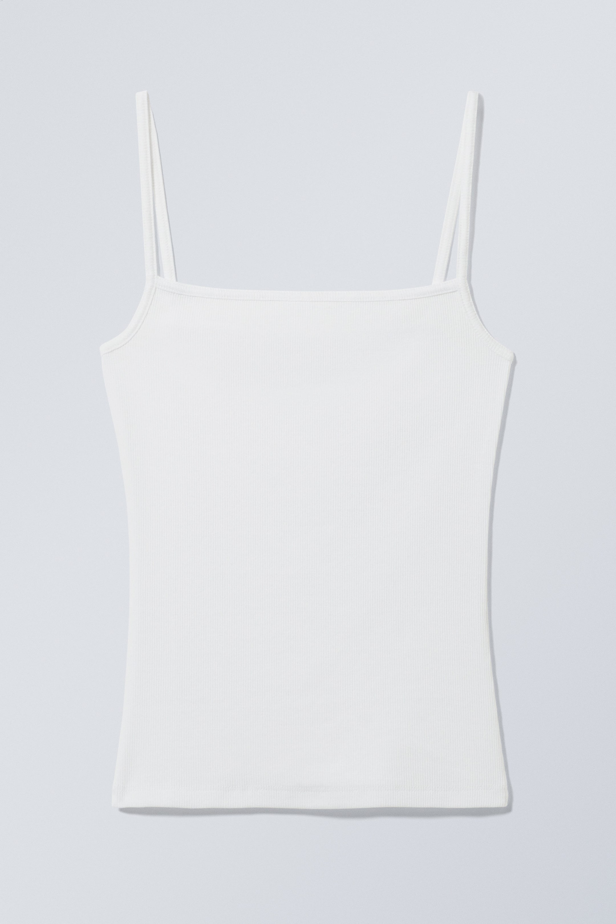 White - Square Neck Rib Singlet - 0
