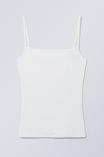 White - Square Neck Rib Singlet - 0
