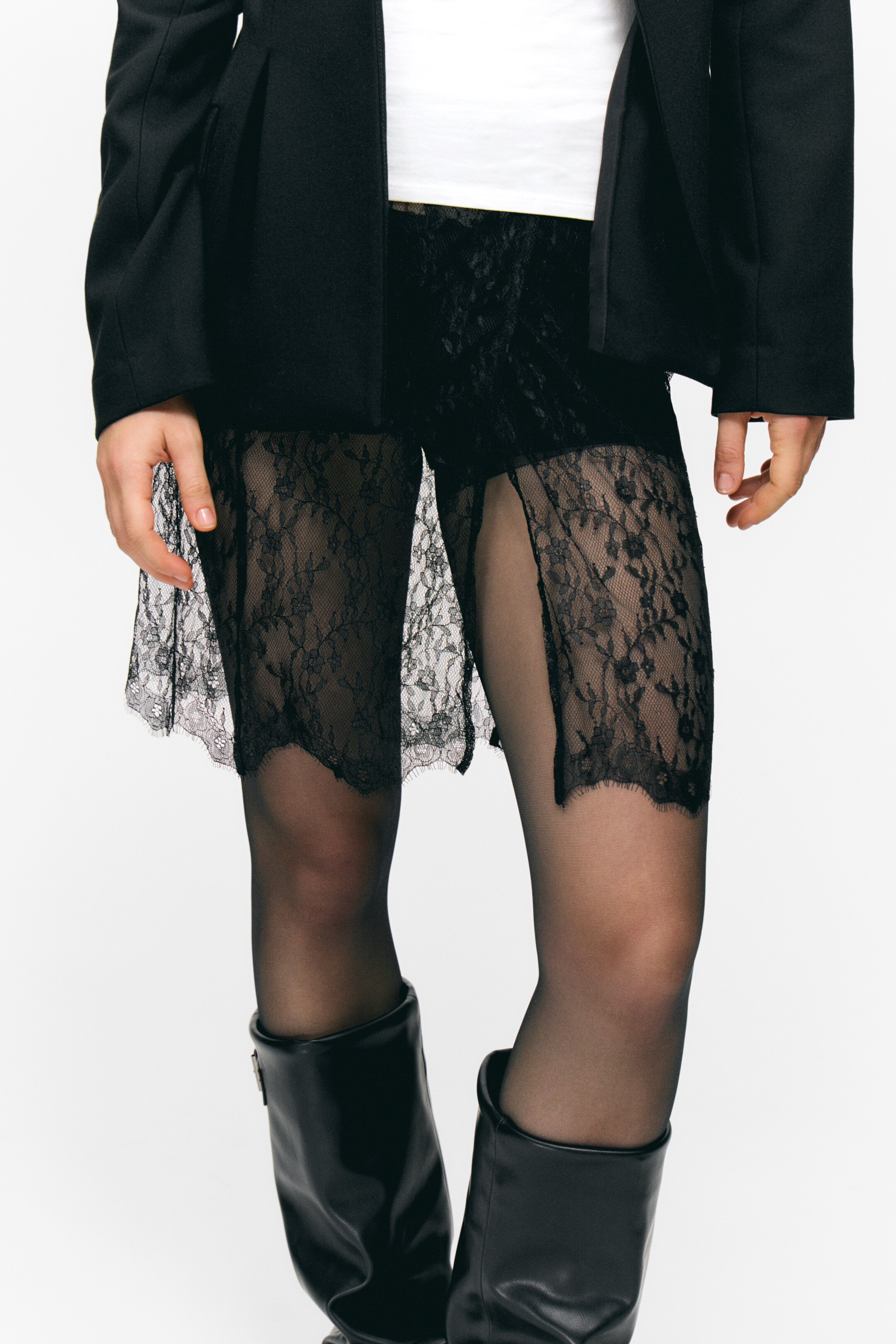 Προβολή μεγαλύτερης εικόνας: Δαντελένια Κρουαζέ Φούστα Midi - Μαύρο - Ladies | H&M GR 3