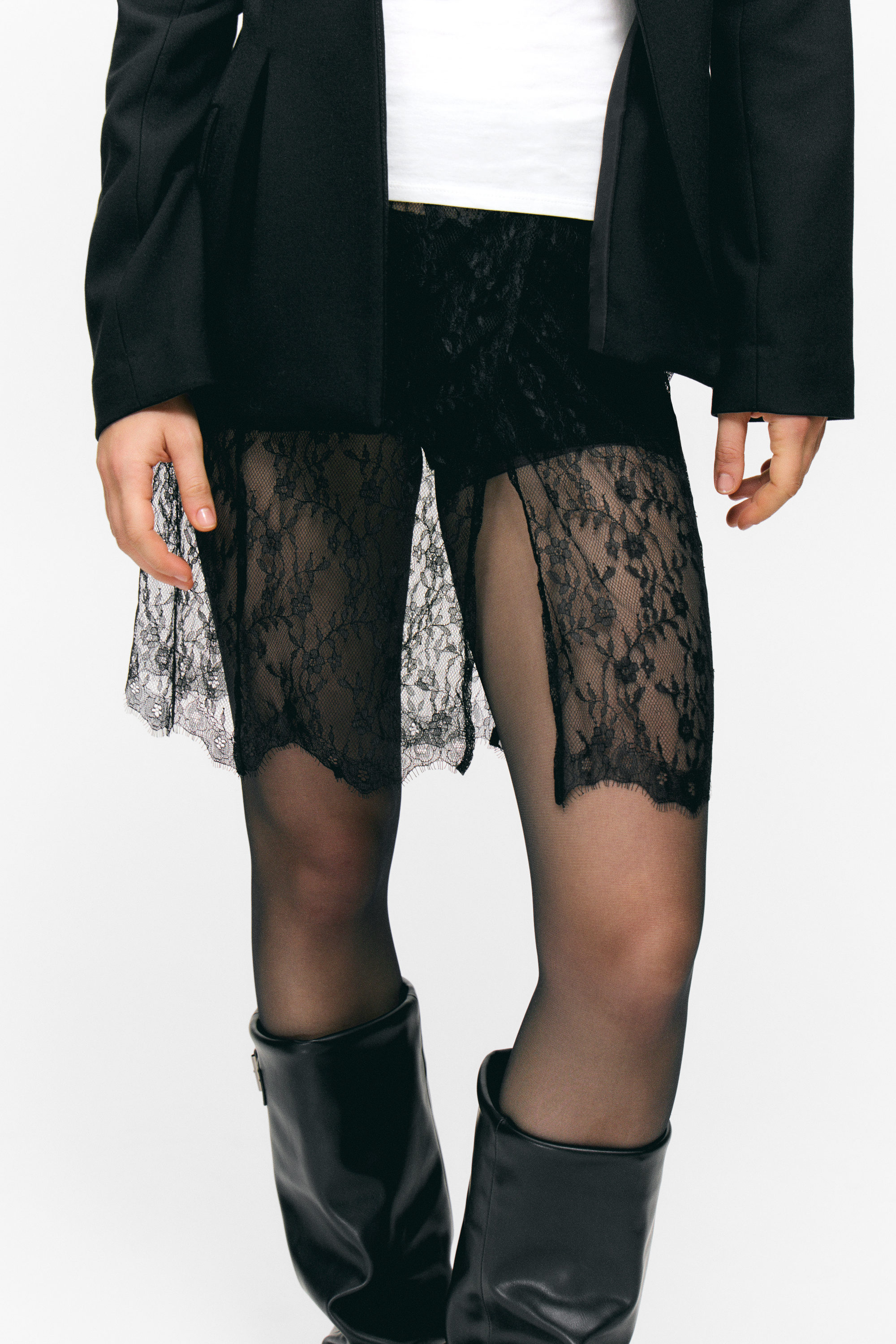 Black - Lace Wrap Midi Skirt - 2