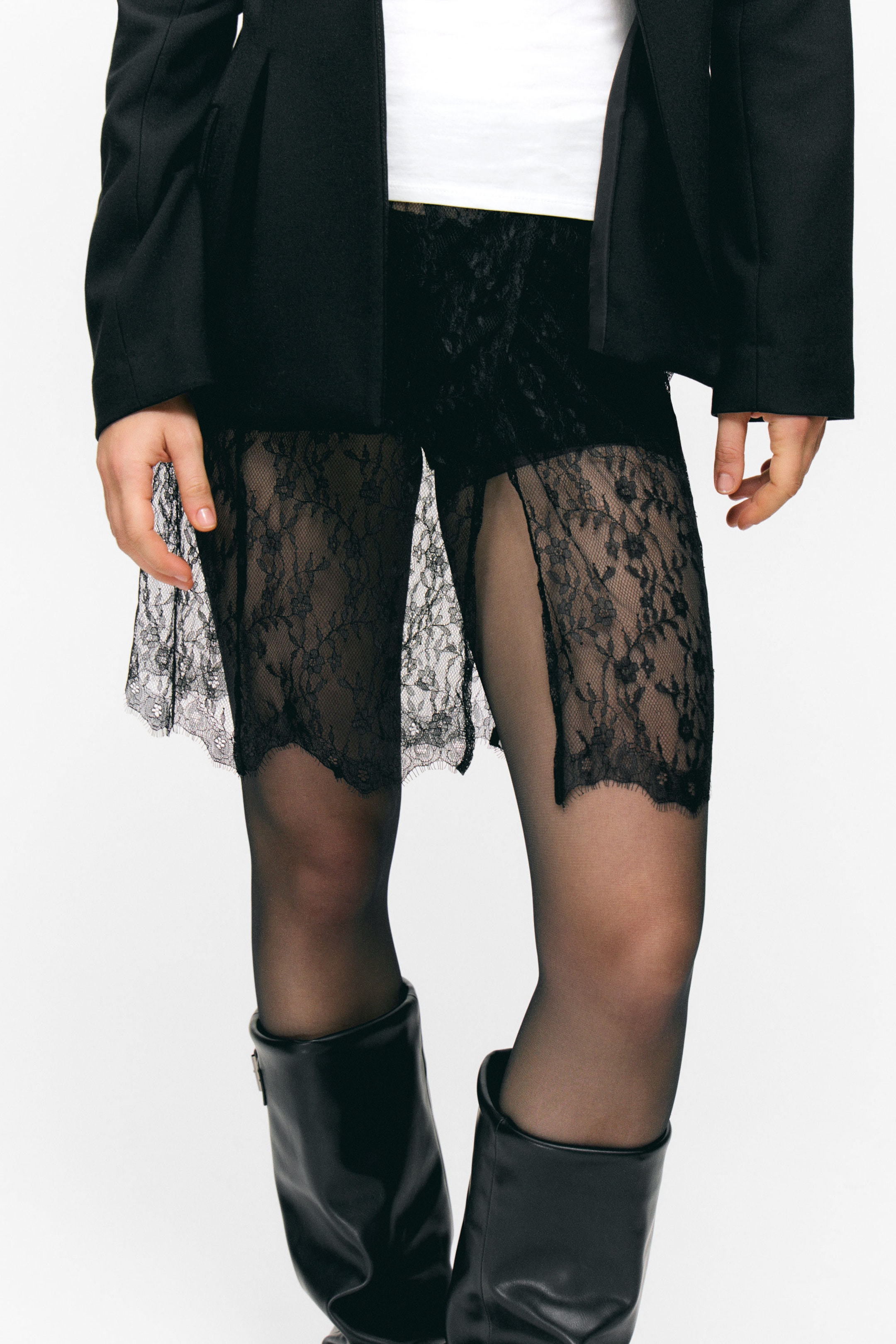 Black - Lace Wrap Midi Skirt - 2