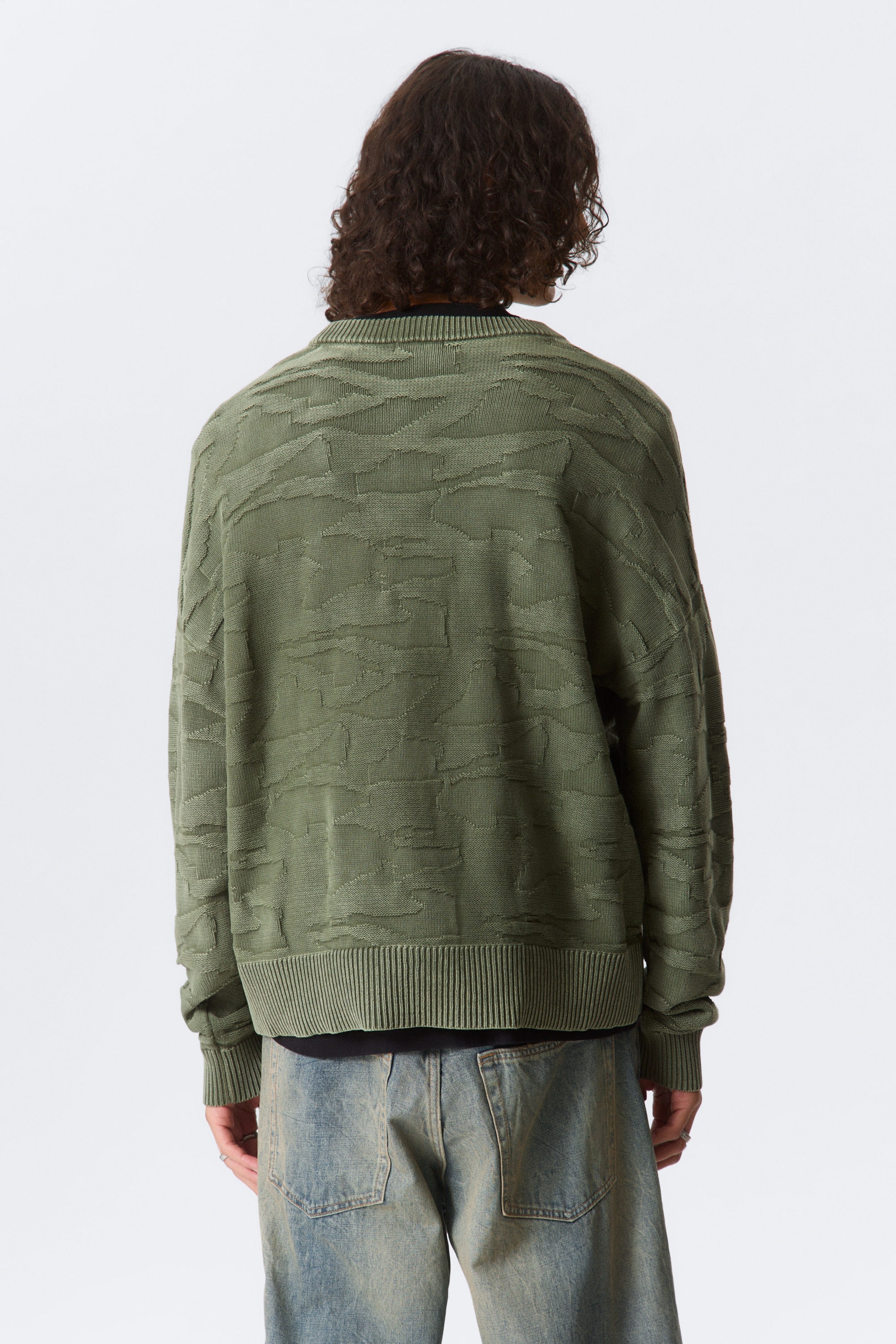 Structured Dark Green - Oversized gebreide katoenen trui met grafische print - 3