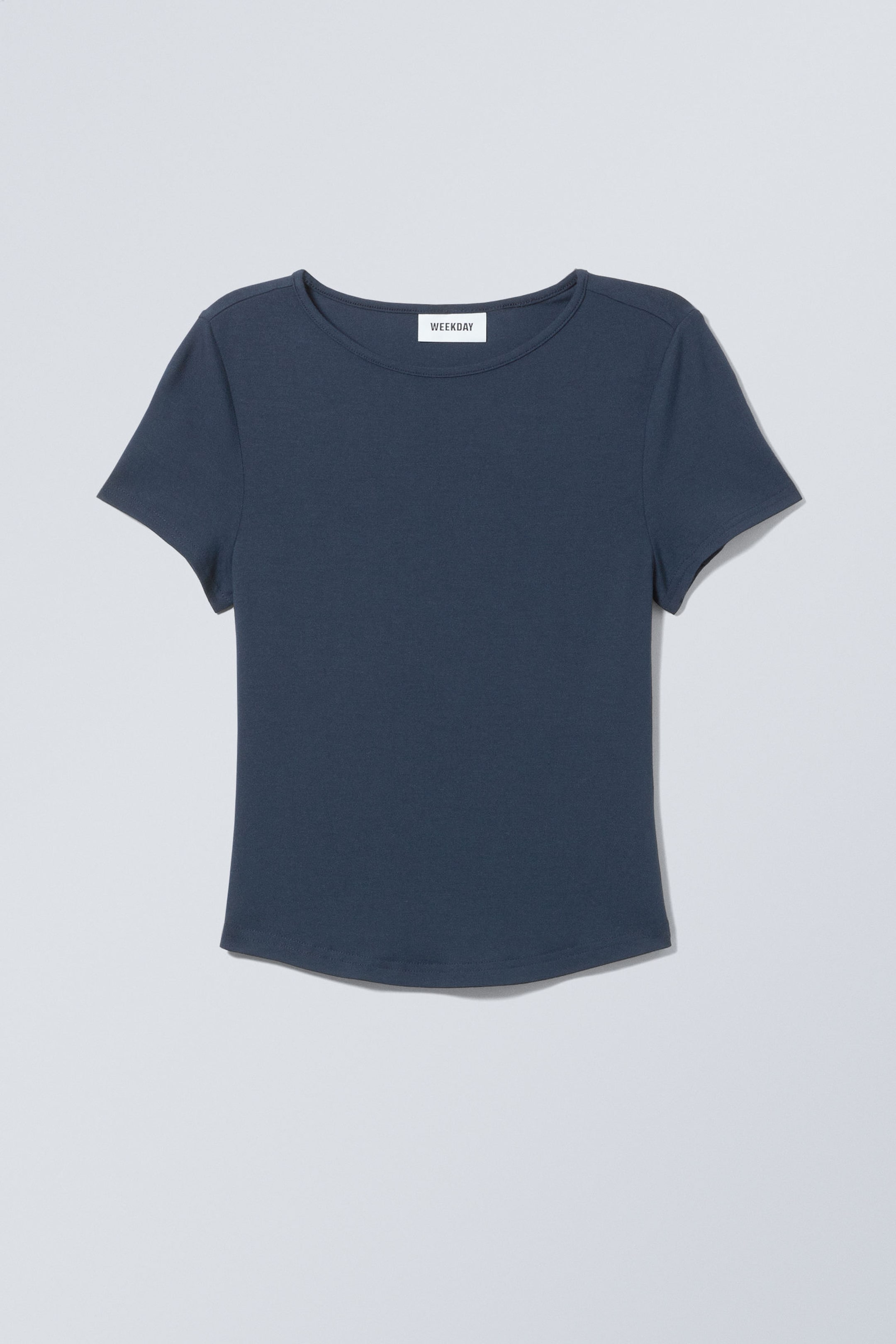 Dark Blue - Curved Hem Fitted Modal T-shirt - 1