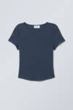 Dark Blue - Curved Hem Fitted Modal T-shirt