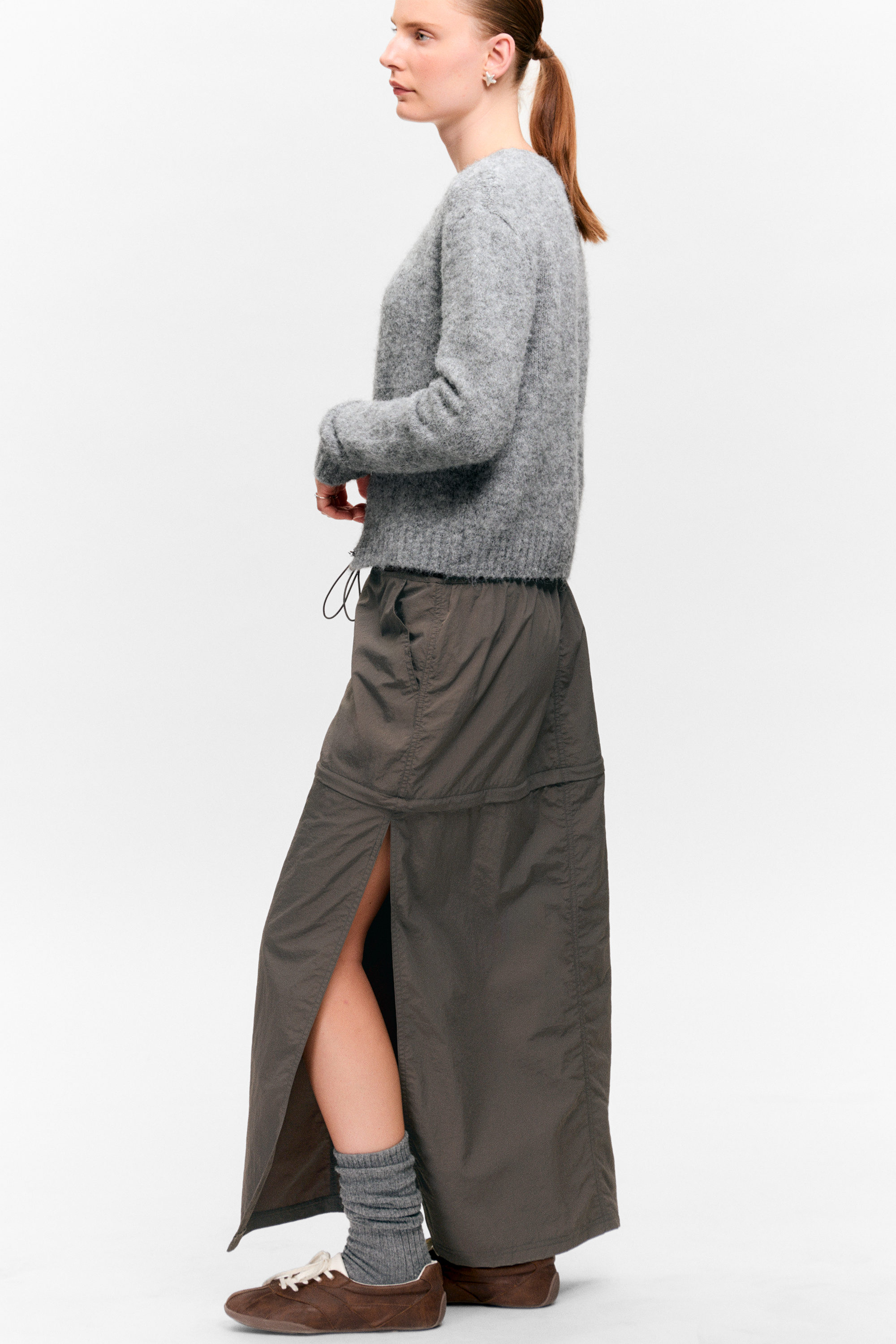 Dark Grey - Convertible Nylon Cargo Skirt - 4